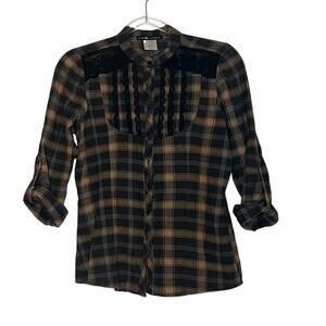 Love Squared Plaid Lace Button Up S
